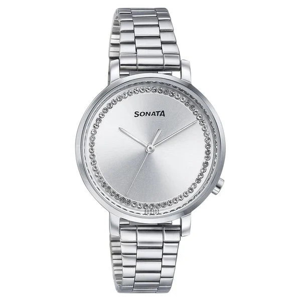 Sonata Elegent Essentials Quartz Analog Silver Dial Stainless Steel Strap Watch For Women 87045sm03w - KRISHNA WATCH COMPANY