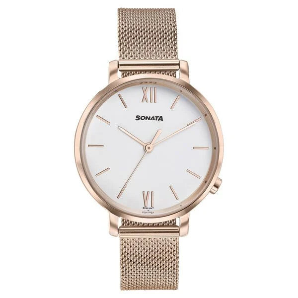 Sonata Elegent Essentials Quartz Analog White Dial Stainless Steel Strap Watch For Women 87045wm02w - KRISHNA WATCH COMPANY