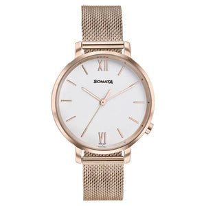 Sonata Elegent Essentials Quartz Analog White Dial Stainless Steel Strap Watch For Women 87045wm02w - KRISHNA WATCH COMPANY