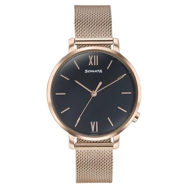 Sonata Elegent Essentials Quartz Analog Black Dial Stainless Steel Strap Watch For Women 87045wm03w - KRISHNA WATCH COMPANY