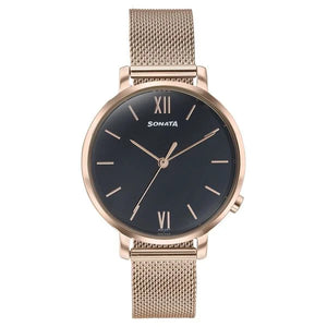 Sonata Elegent Essentials Quartz Analog Black Dial Stainless Steel Strap Watch For Women 87045wm03w - KRISHNA WATCH COMPANY