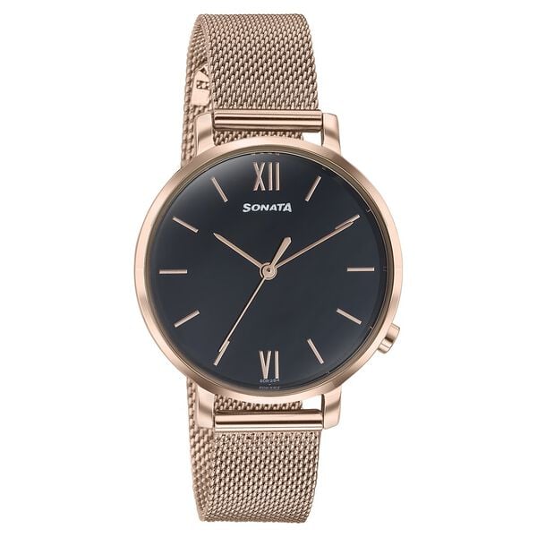 Sonata Elegent Essentials Quartz Analog Black Dial Stainless Steel Strap Watch For Women 87045wm03w - KRISHNA WATCH COMPANY
