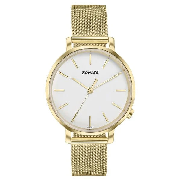 Sonata Elegent Essentials Quartz Analog White Dial Stainless Steel Strap Watch For Women 87045ym02w - KRISHNA WATCH COMPANY