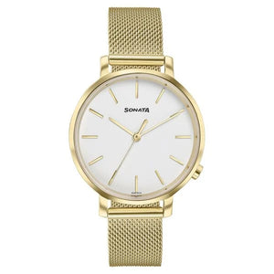 Sonata Elegent Essentials Quartz Analog White Dial Stainless Steel Strap Watch For Women 87045ym02w - KRISHNA WATCH COMPANY