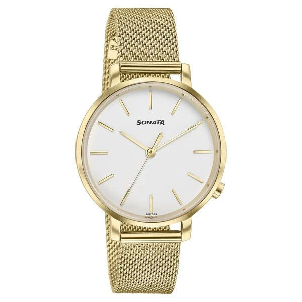 Sonata Elegent Essentials Quartz Analog White Dial Stainless Steel Strap Watch For Women 87045ym02w - KRISHNA WATCH COMPANY