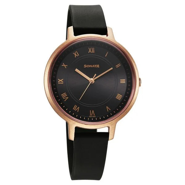 Sonata Splash Quartz Analog Black Dial Plastic Strap Watch for Women - 87049PP21W - KRISHNA WATCH COMPANY