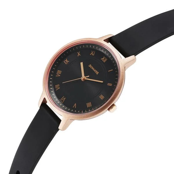 Sonata Splash Quartz Analog Black Dial Plastic Strap Watch for Women - 87049PP21W - KRISHNA WATCH COMPANY