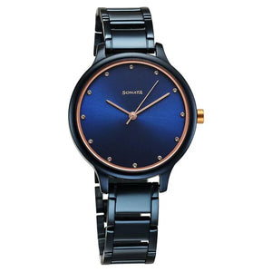 Sonata Blush Quartz Analog Blue dial Stainless Steel Strap Watch for Women 87050km04 - KRISHNA WATCH COMPANY