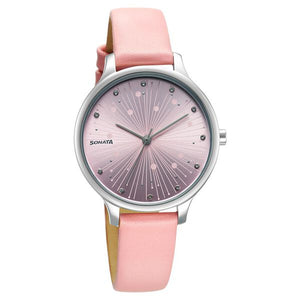 Sonata Blush Quartz Analog Pink dial Leather Strap Watch for Women 87050sl03 - KRISHNA WATCH COMPANY