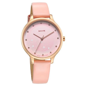 Sonata Blush Quartz Analog Pink dial Leather Strap Watch for Women 87050wl04 - KRISHNA WATCH COMPANY