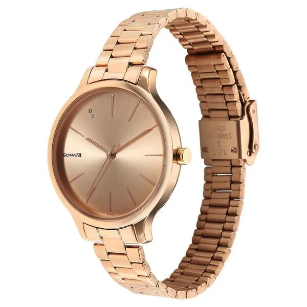 Sonata Blush Quartz Analog Rose Gold dial Stainless Steel Strap Watch for Women 87050wm08 - KRISHNA WATCH COMPANY