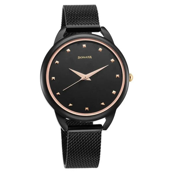 Sonata Wedding Quartz Analog Black Dial Stainless Steel Strap Watch for Women 87051km01 - KRISHNA WATCH COMPANY