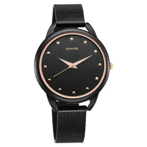 Sonata Wedding Quartz Analog Black Dial Stainless Steel Strap Watch for Women 87051km01 - KRISHNA WATCH COMPANY