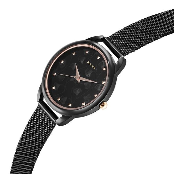 Sonata Wedding Quartz Analog Black Dial Stainless Steel Strap Watch for Women 87051km01 - KRISHNA WATCH COMPANY