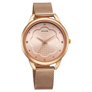 Sonata Wedding Quartz Analog Rose Gold Dial Stainless Steel Strap Watch for Women ns87051wm02 / 87051wm02 - KRISHNA WATCH COMPANY