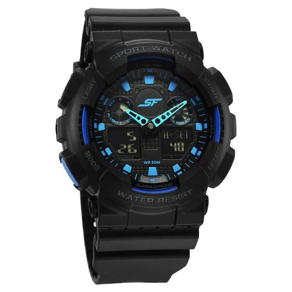 SF Vigour Quartz Digital Analog Digital Black Dial With Black Color Plastic Strap Watch For Unisex 87058pp01