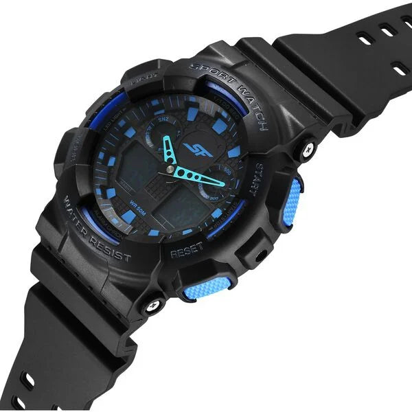 SF Vigour Quartz Digital Analog Digital Black Dial With Black Color Plastic Strap Watch For Unisex 87058pp01