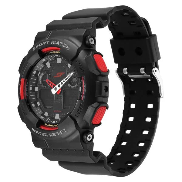 SF Vigour Quartz Digital Analog Digital Black Dial With Black Color Plastic Strap Watch For Unisex 87058pp02