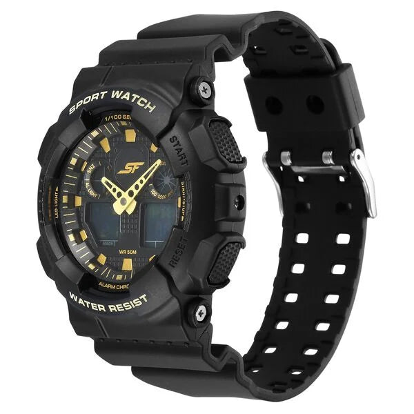 SF Vigour Quartz Digital Analog Digital Black Dial With Black Color Plastic Strap Watch For Unisex 87058pp03