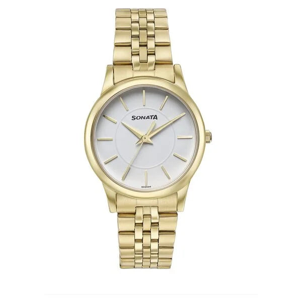 Sonata Glam Gold Quartz Analog White Dial Stainless Steel Strap Watch For Women 87061ym01w - KRISHNA WATCH COMPANY