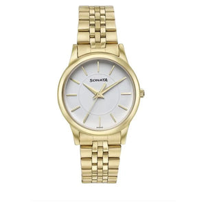Sonata Glam Gold Quartz Analog White Dial Stainless Steel Strap Watch For Women 87061ym01w - KRISHNA WATCH COMPANY