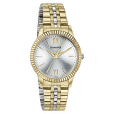 Sonata Glam Gold Quartz Analog Silver Dial Stainless Steel Strap Watch For Women 87062bm01w