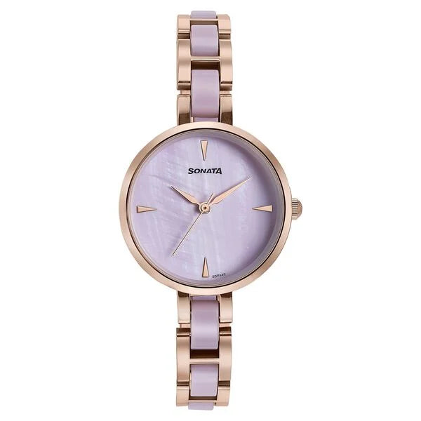Sonata Wedding Edit Quartz Analog Purple Dial Stainless Steel With Acetate Strap Watch For Women - 87064KD03