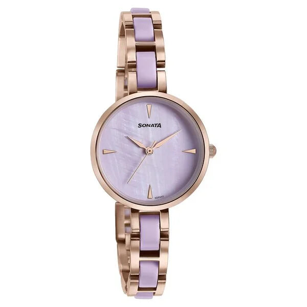 Sonata Wedding Edit Quartz Analog Purple Dial Stainless Steel With Acetate Strap Watch For Women - 87064KD03 - KRISHNA WATCH COMPANY