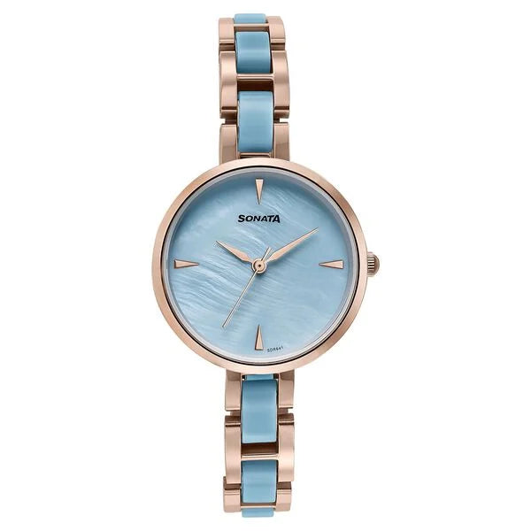 Sonata Wedding Edit Quartz Analog Blue Dial Stainless Steel With Acetate Strap Watch For Women 87064kd04 - KRISHNA WATCH COMPANY