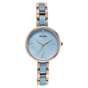 Sonata Wedding Edit Quartz Analog Blue Dial Stainless Steel With Acetate Strap Watch For Women 87064kd04 - KRISHNA WATCH COMPANY