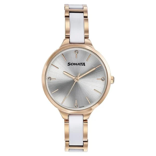 Sonata Quartz Analog Silver Dial Two Toned Stainless Steel Strap Watch For Women 87065kd02 - KRISHNA WATCH COMPANY