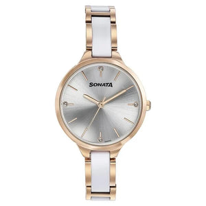 Sonata Quartz Analog Silver Dial Two Toned Stainless Steel Strap Watch For Women 87065kd02 - KRISHNA WATCH COMPANY