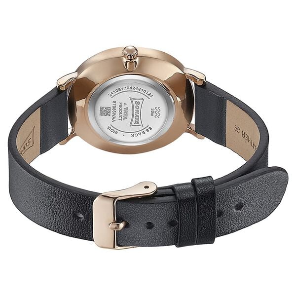 Sonata Quartz Analog Black Dial Black Leather Strap Watch For Women NT87066wl01