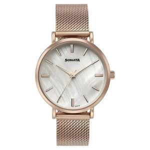 Sonata Wedding Bling Quartz Analog Brown Dial Rose Gold Stainless Steel Strap Watch for Women 87050WM12 - KRISHNA WATCH COMPANY