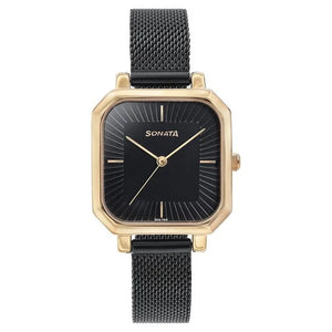 Sonata Modern Edit Quartz Analog Black Dial Black Stainless Steel Strap Watch For Women 87072km01 - KRISHNA WATCH COMPANY