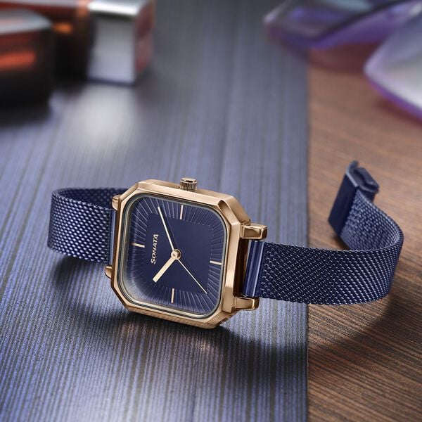 Sonata Modern Edit Quartz Analog Blue Dial Stainless Steel Strap Watch For Women 87072km02 - KRISHNA WATCH COMPANY