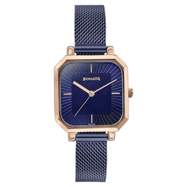 Sonata Modern Edit Quartz Analog Blue Dial Stainless Steel Strap Watch For Women 87072km02