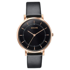 Sonata Modern Edit Quartz Analog Black Dial Leather Strap Watch For Women 87073wl01 - KRISHNA WATCH COMPANY