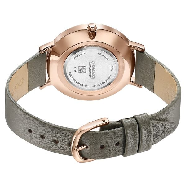 Sonata Modern Edit Quartz Analog Green Dial Leather Strap Watch For Women 87073wl03