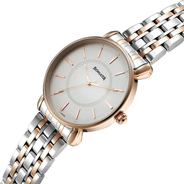 Sonata Wedding Quartz Analog Off White Dial Stainless Steel Strap Watch For Women 87075km01