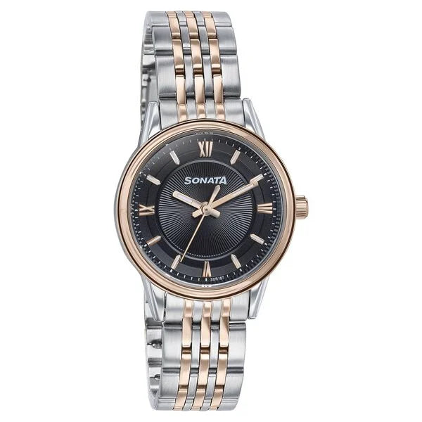 Sonata Wedding Quartz Analog Black Dial Stainless Steel Strap Watch For Women 87076km02 - KRISHNA WATCH COMPANY