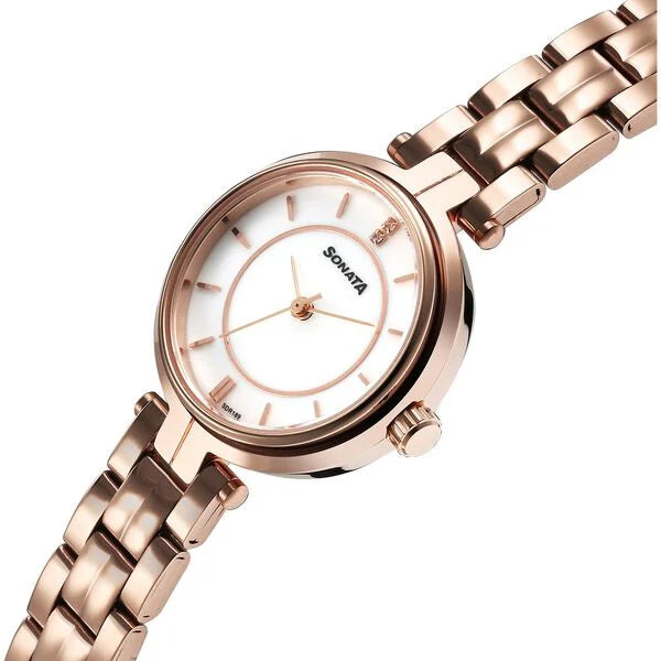 Sonata Wedding Quartz Analog Off White Dial Stainless Steel Strap Watch For Women 87077wm01 - KRISHNA WATCH COMPANY