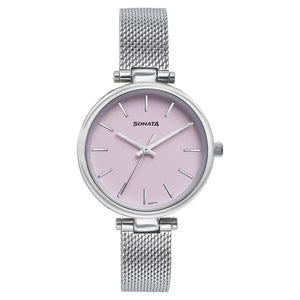 Sonata Wedding Quartz Analog Purple Dial Stainless Steel Strap Watch For Women 87078sm01 - KRISHNA WATCH COMPANY