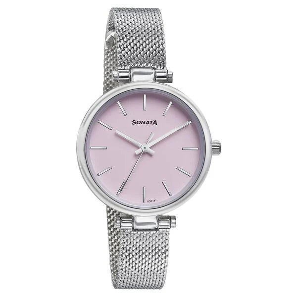 Sonata Wedding Quartz Analog Purple Dial Stainless Steel Strap Watch For Women 87078sm01 - KRISHNA WATCH COMPANY