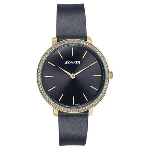 Sonata Wedding Edit Quartz Analog Black Dial Leather Strap Watch For Women 87080yl02 - KRISHNA WATCH COMPANY