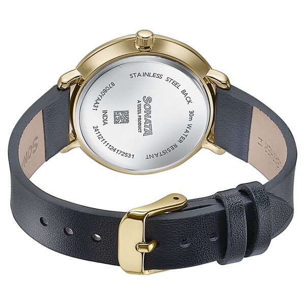 Sonata Wedding Edit Quartz Analog Black Dial Leather Strap Watch For Women 87080yl02 - KRISHNA WATCH COMPANY