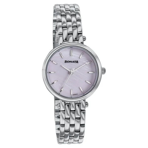Sonata Wedding Edit Quartz Analog Pink Dial Stainless Steel Strap Watch For Women 87082sm01