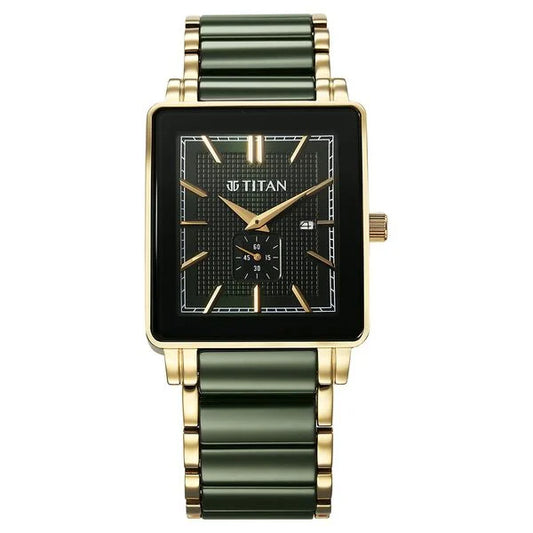 Titan Regalia Shaped Ceramic Quartz Analog Steel & Ceramic Strap Watch For Men 90013kd05