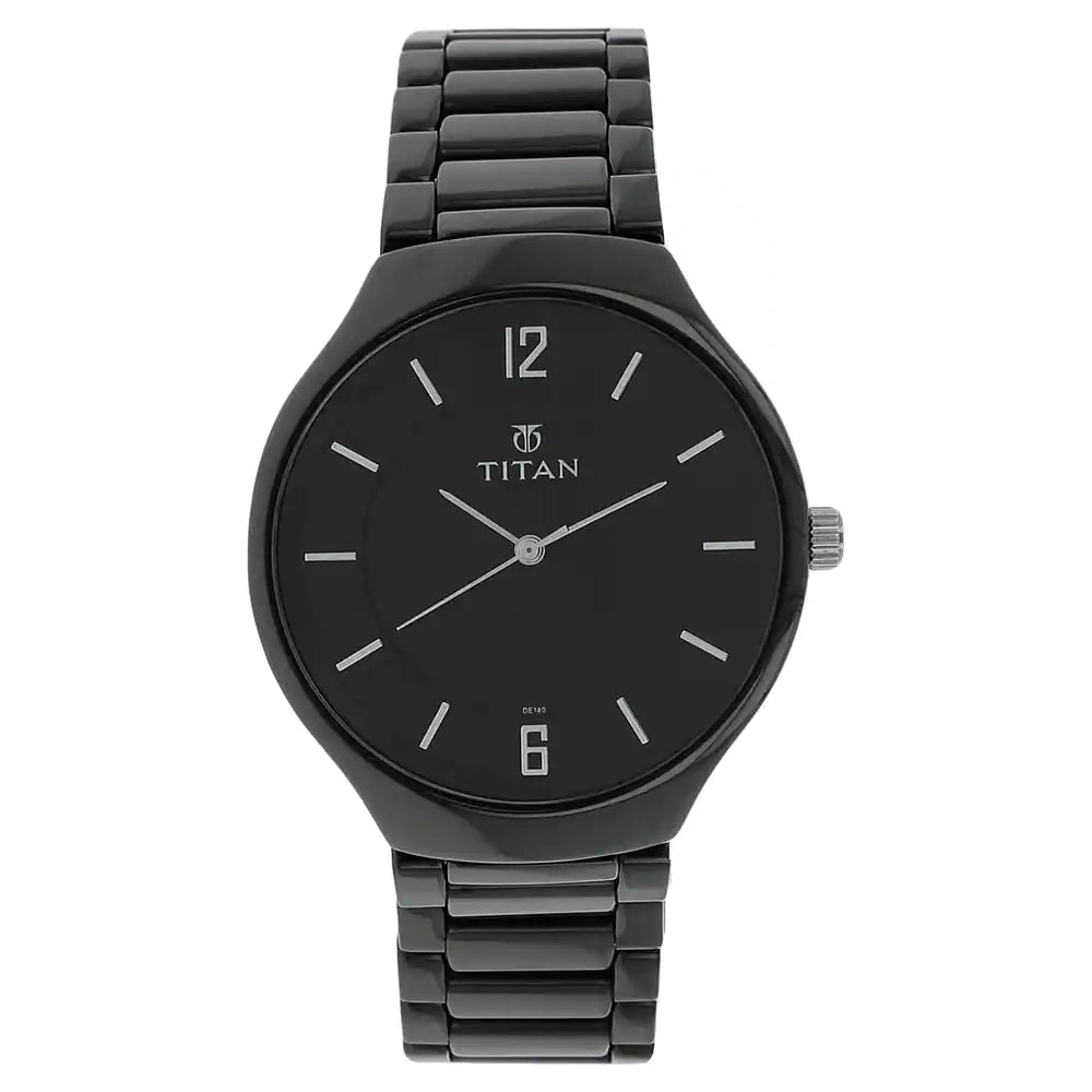 Titan Black Dial Black Ceramic Strap Watch  90014KC01