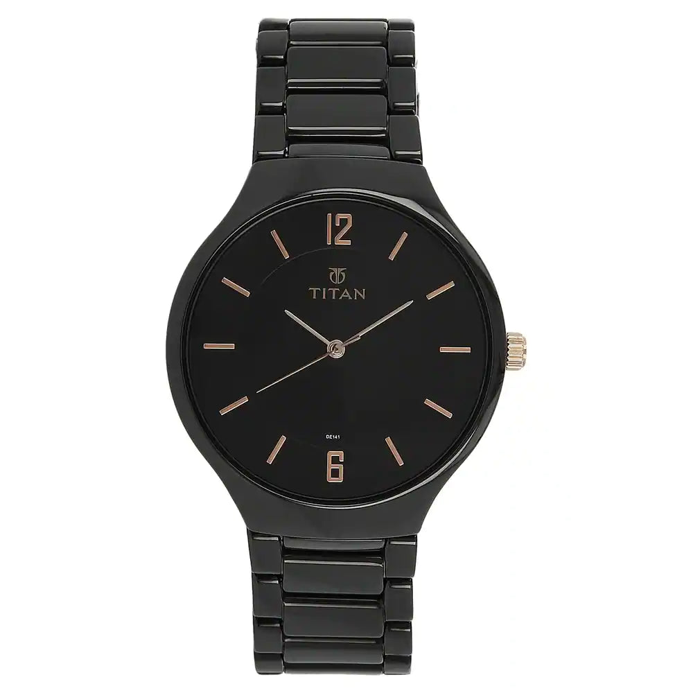 Titan Black Dial Black Ceramic Strap Watch 90014KC02